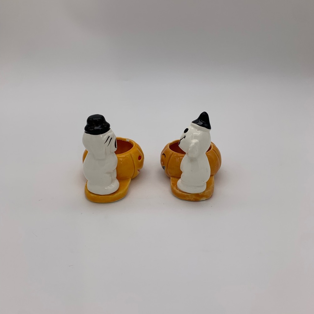 Vintage Retro 1988 Ceramic Pumpkin & Ghost Succulent Tealight Candle Holders Set - Picture 5 of 14